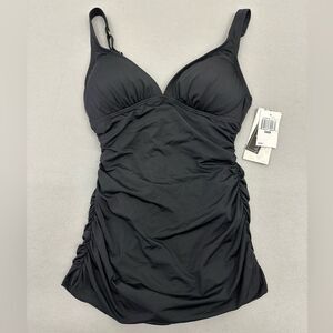 BAMBOO Black One-Piece Swimsuit with Ruching and V-Neck